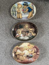Franklin Mint Heirloom Teddy Bear Plate Sue Willis Set of 3 Oval Plates