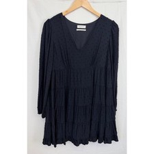 Urban Outfitters Embroidered Tiered Babydoll Mini Dress Black Small