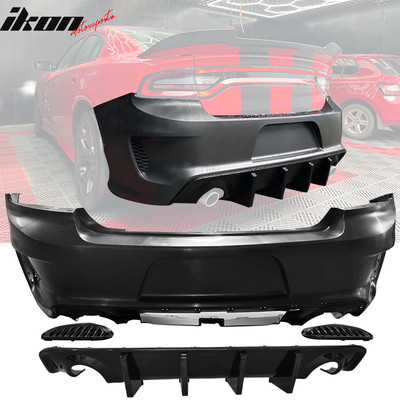 Fits 15-23 Dodge Charger Rear Bumper Conversion w/ Gloss Black Rear Diffuser Lip
