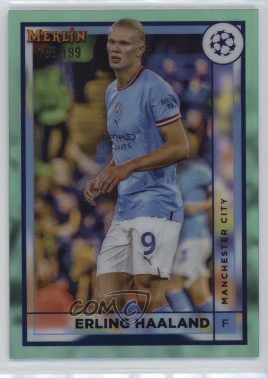 2022 Topps Merlin UEFA Club Competitions Aqua Refractor /199 Erling Haaland 13gb