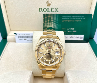 Rolex Sky Dweller 326938 42mm Champagne Dial 18K Yellow Gold Box