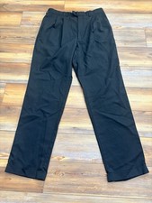 CHAPS Mens Black Wool Dress Pants 34x34  Pleated Cuffed Trousers Old Money
