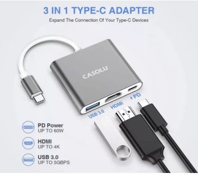 CASOLU USB C/Type C to HDMI Adapter Thumderbolt 3 to HDMI 4K Adapter USB-C Di...