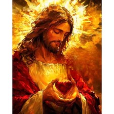 Jesus Paint by Numbers Kit for Adults, Jesus with Heart Theme, Acrylic Painting