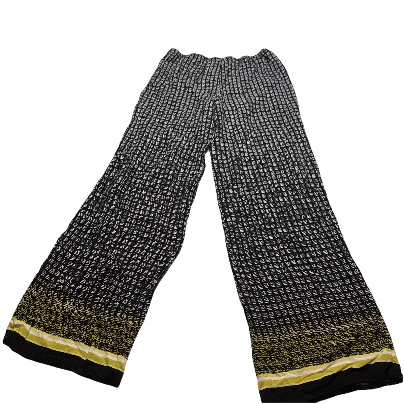 Max Edition Womens Small Wide Leg Palazzo Pants Black White Yellow Rayon 5703001 image 2