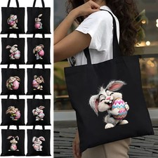 Printed Easter Bunny Art Canvas Shopping Bag Shoulder Tote Shopper Bag Reusable