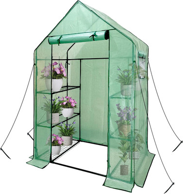 Walk in Greenhouse with Shelves,Walk-In Plant Green House with Durable Green PE