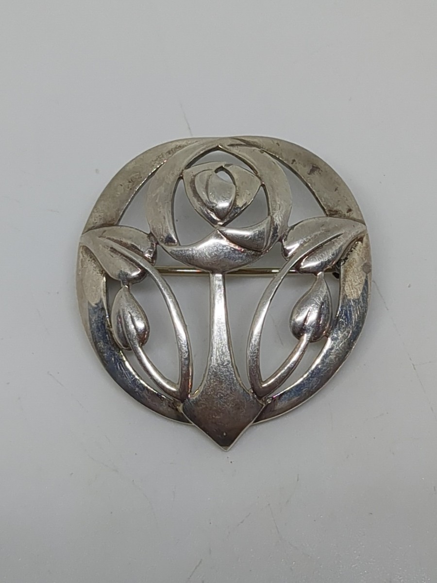 Vintage Sterling Silver 925 Round Rose Flower Brooch