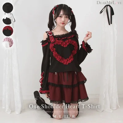Thanksgiving Sale Target One Shoulder Heart Lace Ruffle T-shirt Jirai New - Image 1 of 4