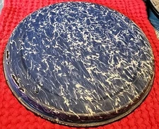 Antique Blue & White Swirl Enamelware Granite Graniteware Plate Good Cond. 10"