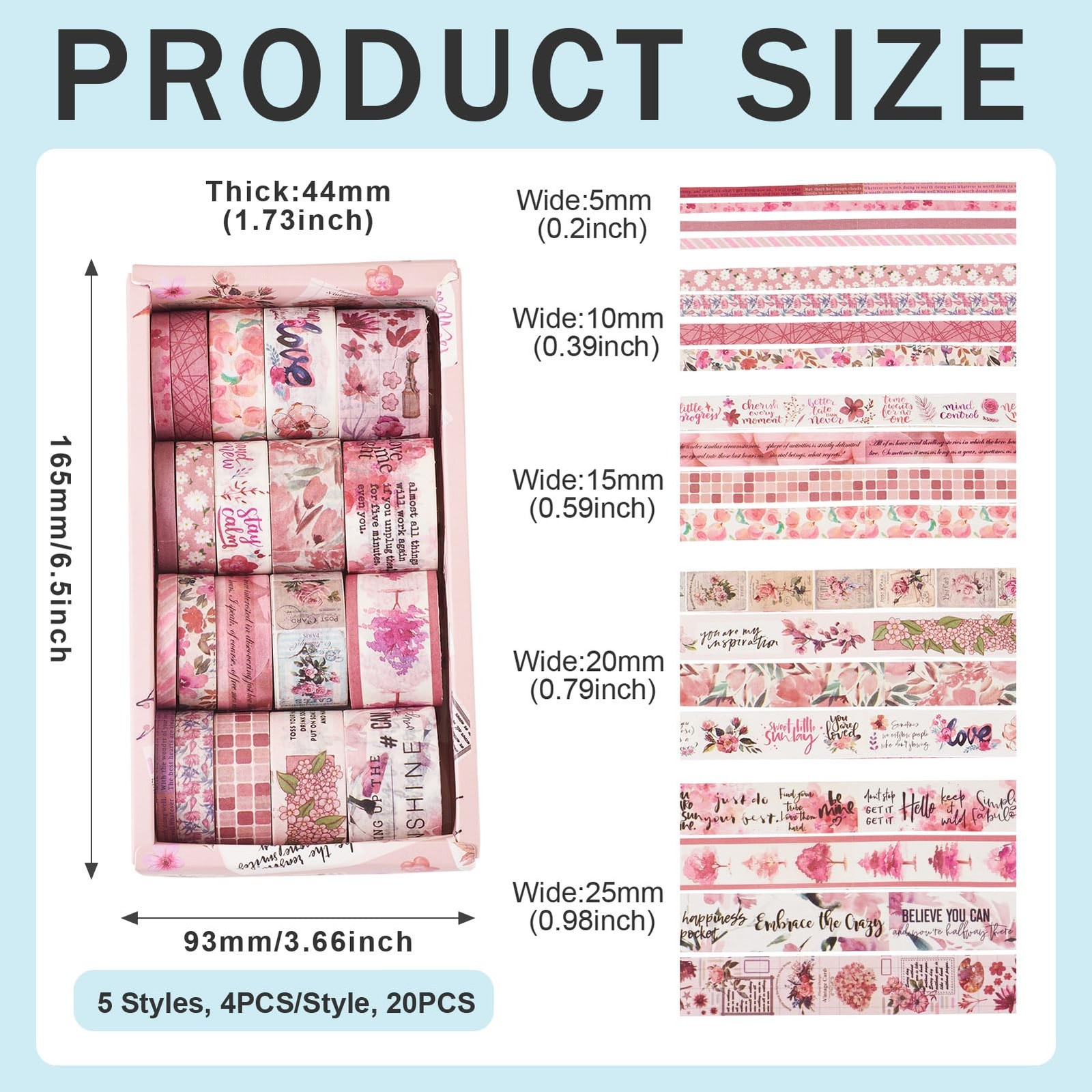 20 Rolls Washi Tape Set Colored Masking Tape Spring Flower Letter Retro Decor...