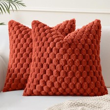 Rust Faux Fur Decorative Throw Pillow Covers 18x18 Inch Set of 2 Super Soft C...
