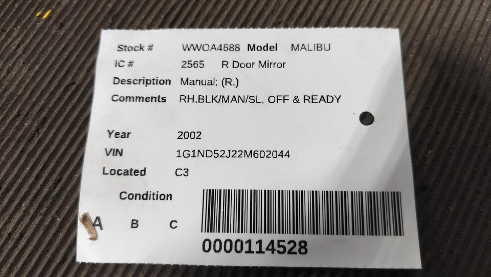 Espejo retrovisor derecho usado se adapta a: Chevrolet Malibu 2002 manual derecho grado A Foto 3 de 4