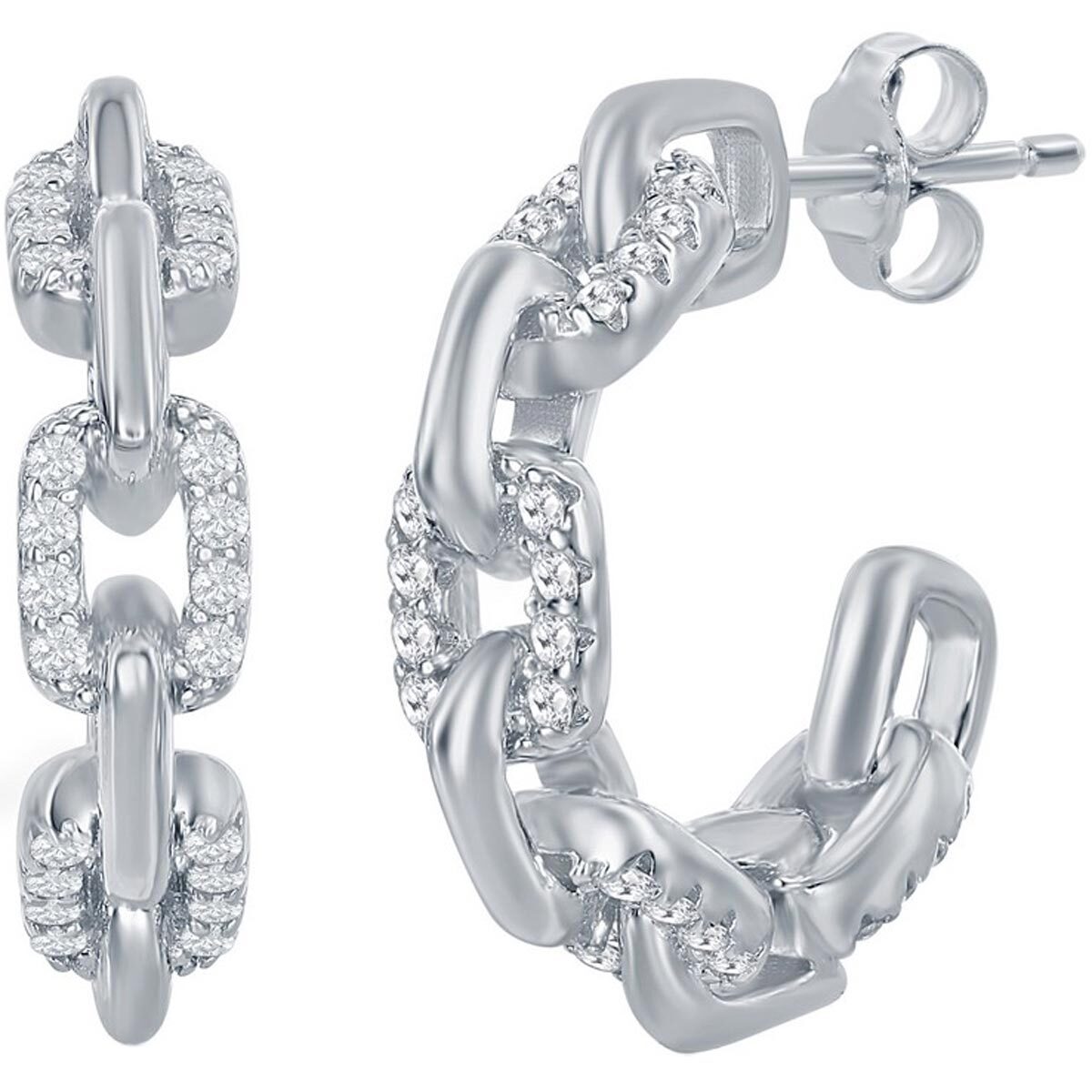 Классические женские серьги из стерлингового серебра 18 мм с фианитами, скрепка для бумаг, Открытое кольцо D-7832