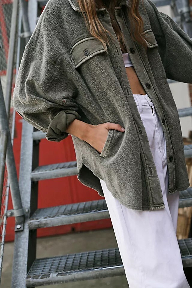 NEW FREE PEOPLE Sz L RUBY JACKET SHIRT SHACKET IN DIRTY OLIVE