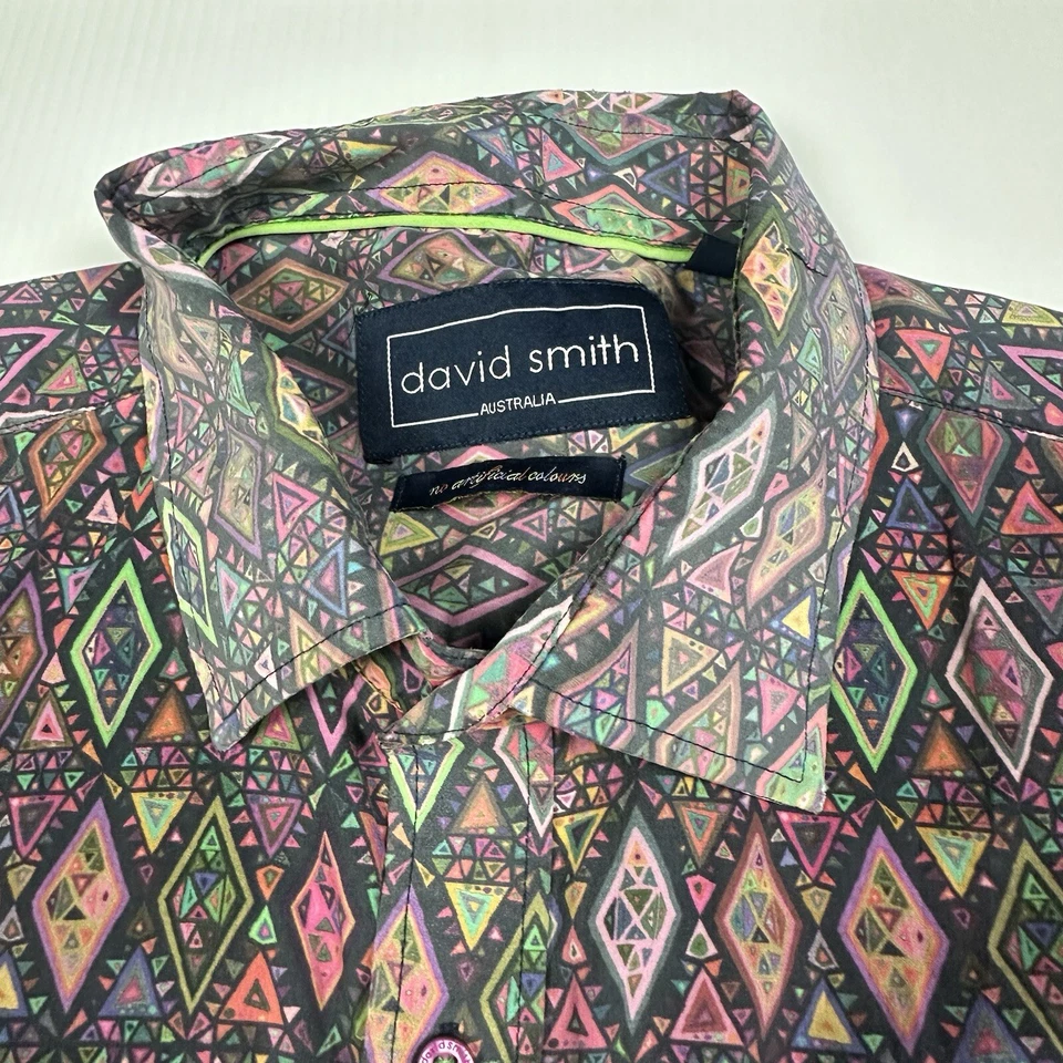 Camisa David Smith Para Hombre Manga Larga B/Up Talla XL Calce Ajustado Fuerte Diamante Geométrico Foto 4 de 4