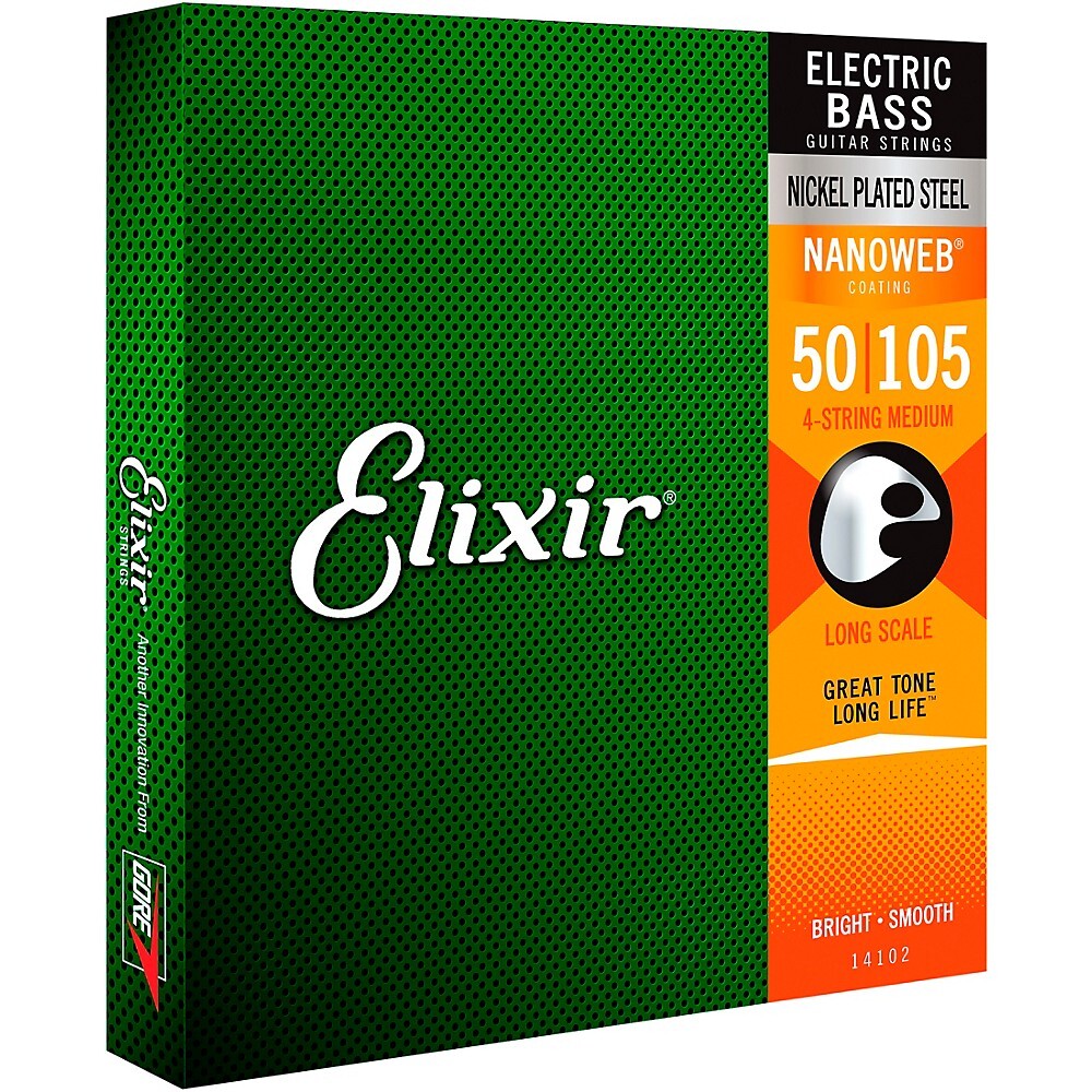 Elixir - 4-струнные басовые струны с покрытием NANOWEB, Длинная гамма, средняя (.050-.105)