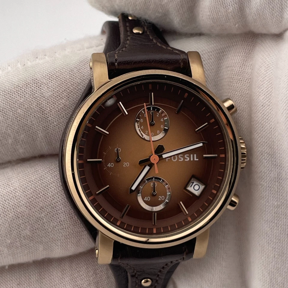 Fossil Boyfriend Watch ES3907 Womens Chronograph Date 38mm Case Brown Bund Strap - Image 4 of 4