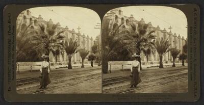 Picturesque walls of the historic San Gabriel Mission, California,- Old Photo