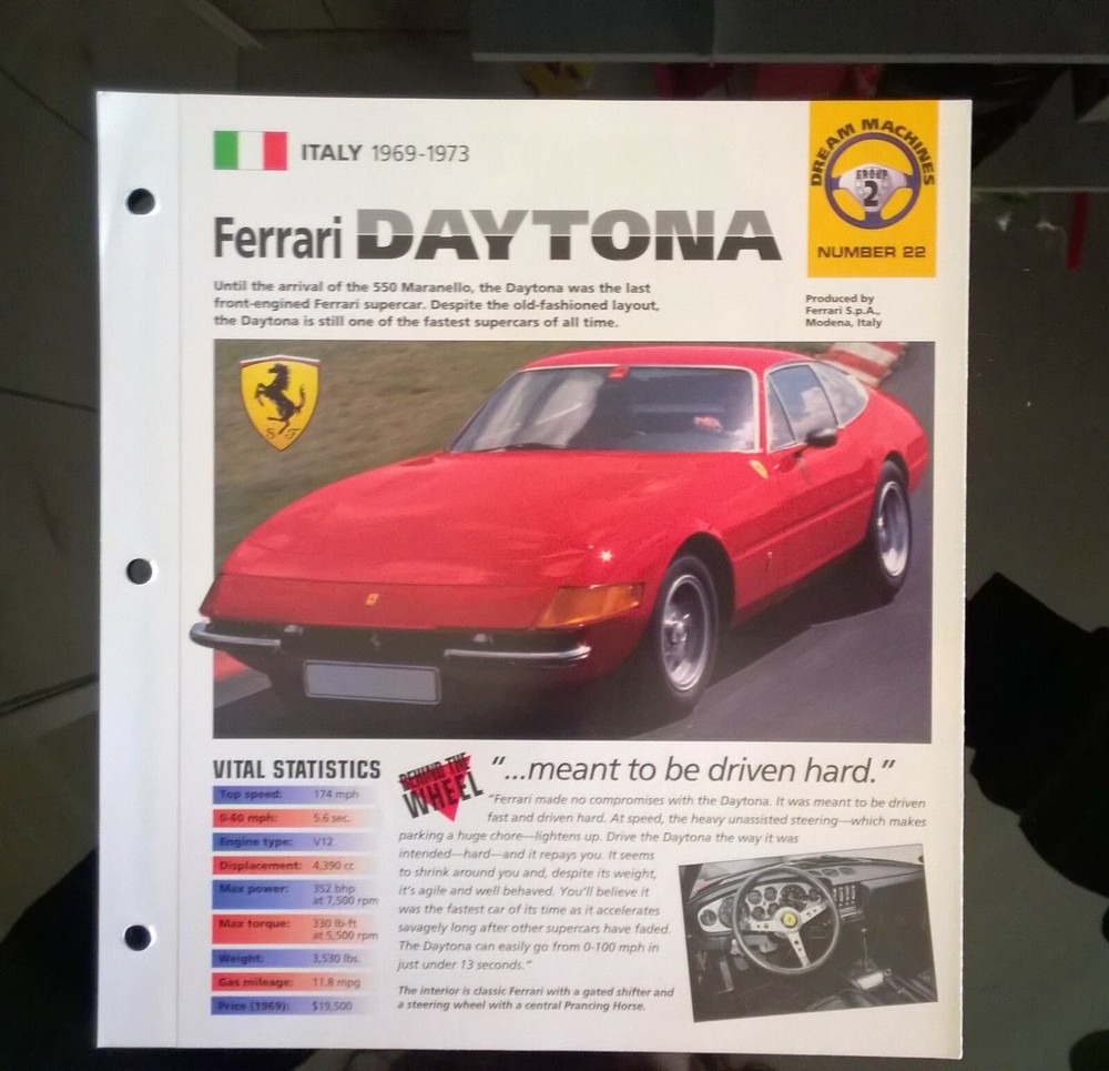 Imp 1969-73 Ferrari Daytona  information brochure hot cars scca race car dealer
