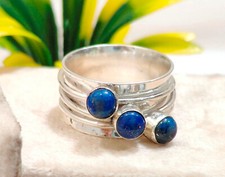 Three Stone Spinner Lapis Lazuli Ring Handmade thumb Band Gift Ring Size 8 A46