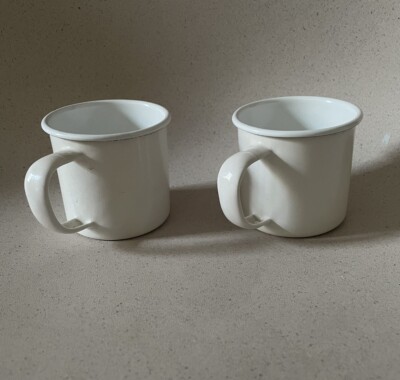 Retro BONE White Enameled Cup Coffee Mug Tin Metal Mugs Cups Camping ZAKKA
