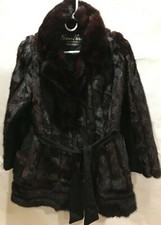 Women's Red Brown Real Mink Fur Sport Belt Suede Coat Jacket Sz M- L 10-12