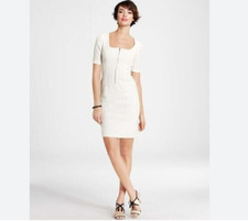 Ann Taylor Zip Front Half Sleeves Dress Color White US Size 0 AS IS