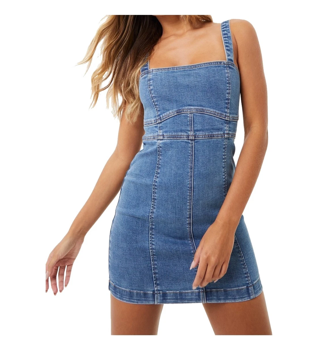 Overall mini top dress denim