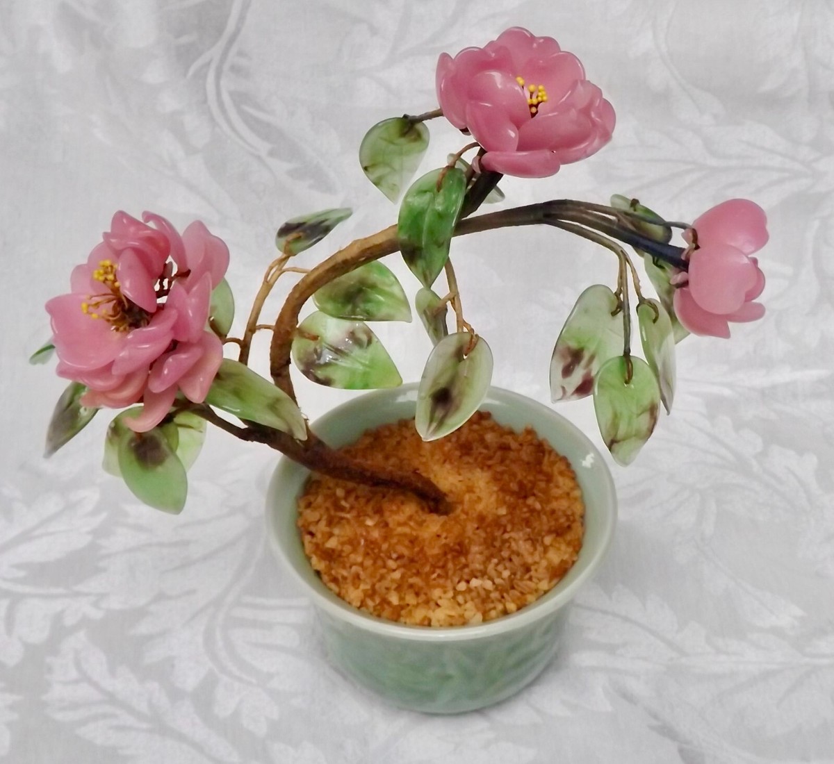 VTG Chinese Pink Glass Chrysanthemum Mum Jade Bonsai Tree in Celadon pot |  eBay