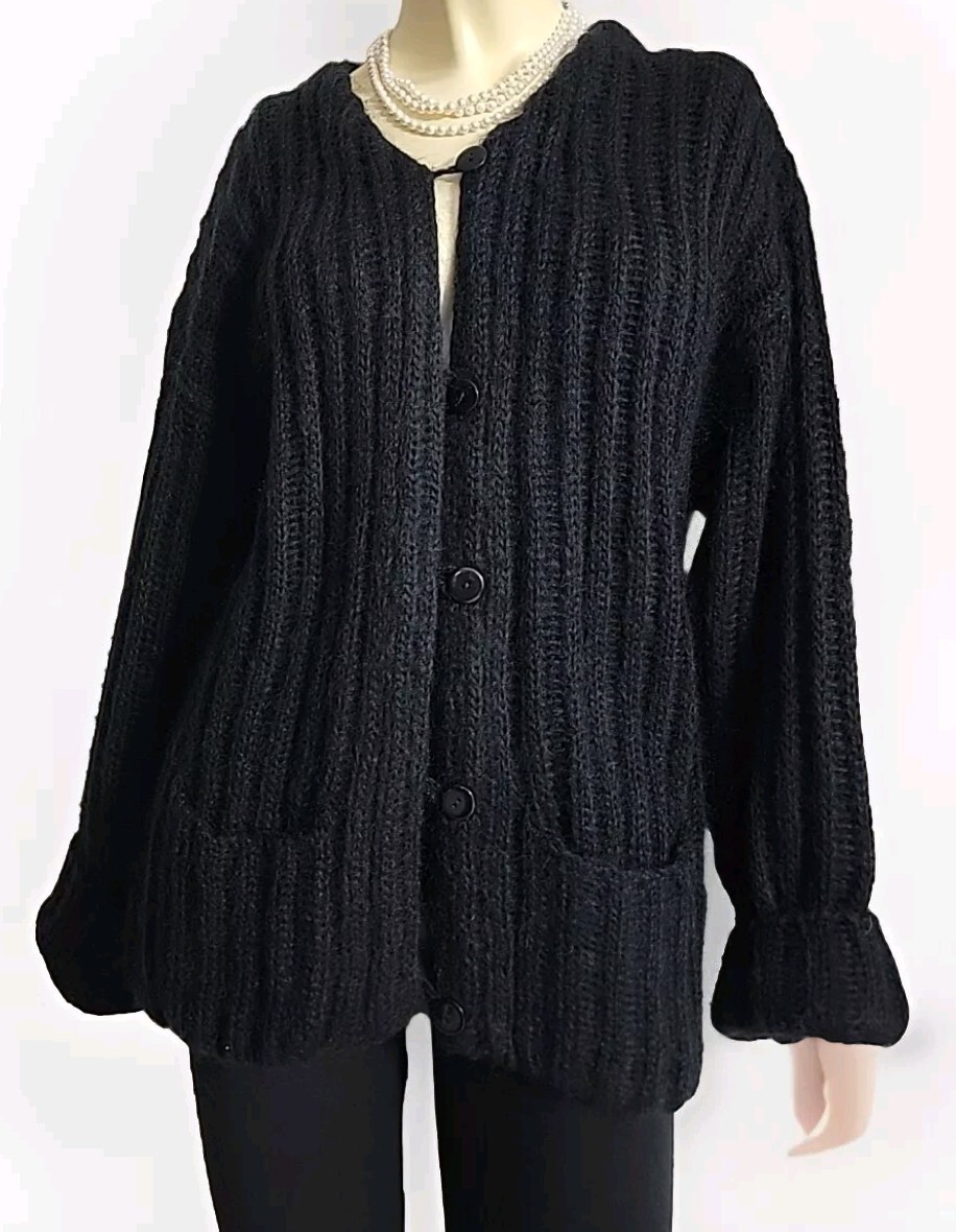 VTG 90s EXPRESS Tricot Soft Mohair Blend Ribbed Knit Cardigan