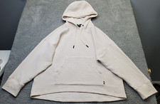 DKNY Sport Hoodie Womens Large Ivory Ribbed Long Sleeve Logo Pullover Drawstring