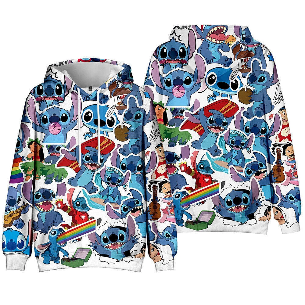SACAI Felpa con cappuccio per bambini stampa Lilo & Stitch felpa con cappuccio pullover borsa top