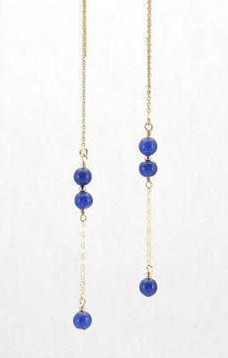 *IAJ* Genuine SAPPHIRE LONG LINEAR DANGLE 14k GOLD FILLED Ear Threader Earrings