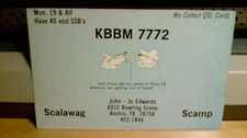 CB radio QSL postcard KBBM-7772 comic John Jo Edwards 1970s Austin Texas
