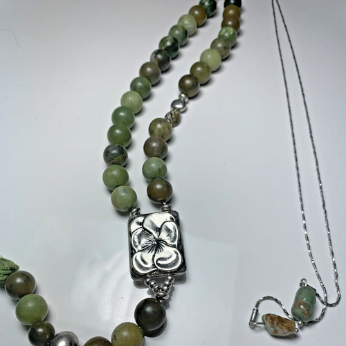 Handmade Green Jade Lapis Agate & Crystal  Prayer Beaded Buddha Necklace Bolo - Afbeelding 10 van 16