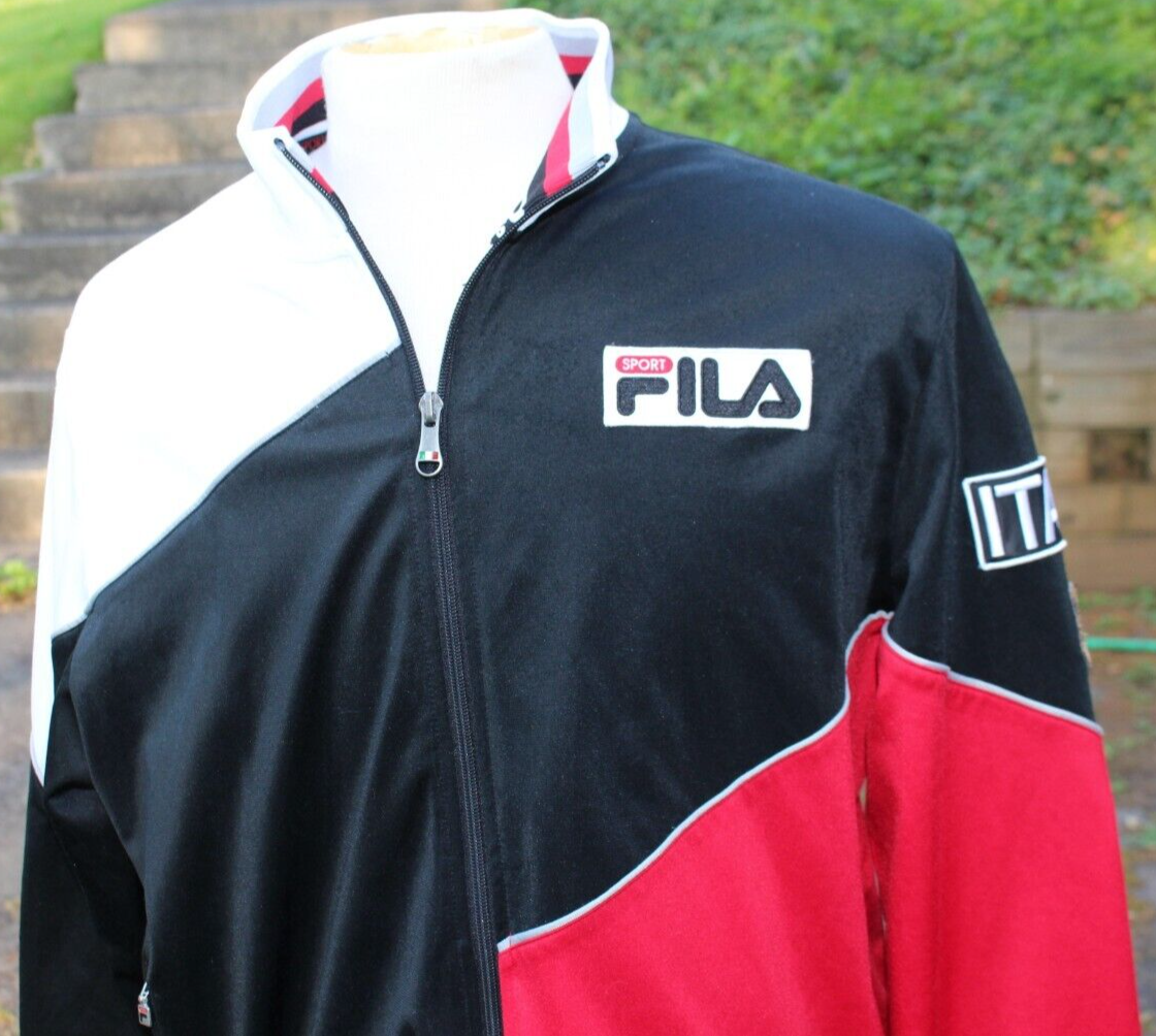 Giacca Fila Sport Full Zip Italia Uomo Grande Pista Calcio Bianco Nero e Rosso