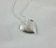 925 Sterling Silver Plated Heart Necklace, Locket Photo Picture Pendant 18"  N1