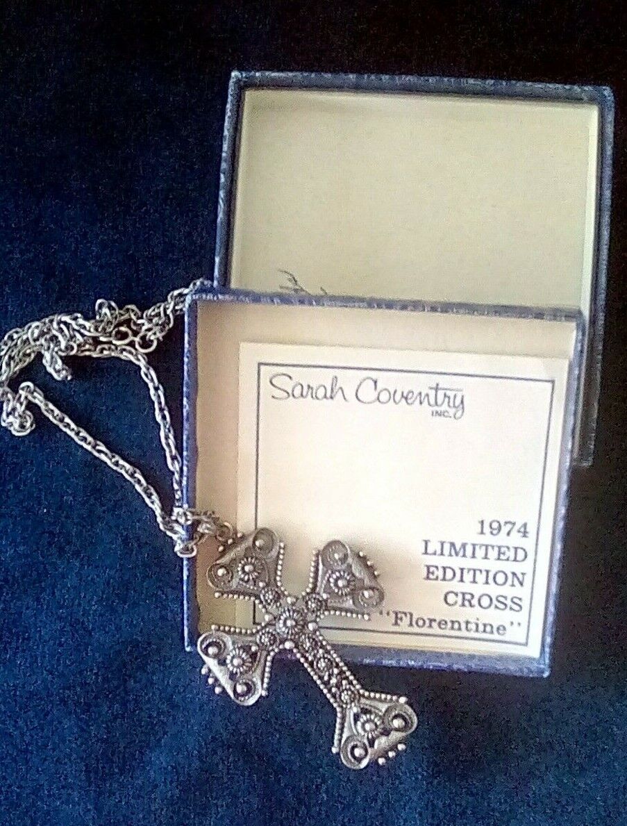 Vintage Signed Sarah Coventry Cross Pendant Neckl… - image 1