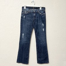 7 For All Mankind Jeans Size 29 Blue Denim Mid Rise Bootcut Distressed Women  s