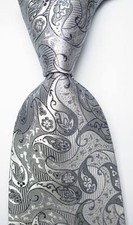 New Classic Paisley Silver Gray JACQUARD WOVEN 100 Silk Men's Tie Necktie