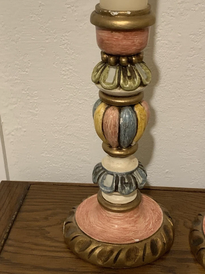 Ручной работы Перу деревянный столб подсвечники большой 13» высотой набор из 2 без свечей - Изображение 2 из 4