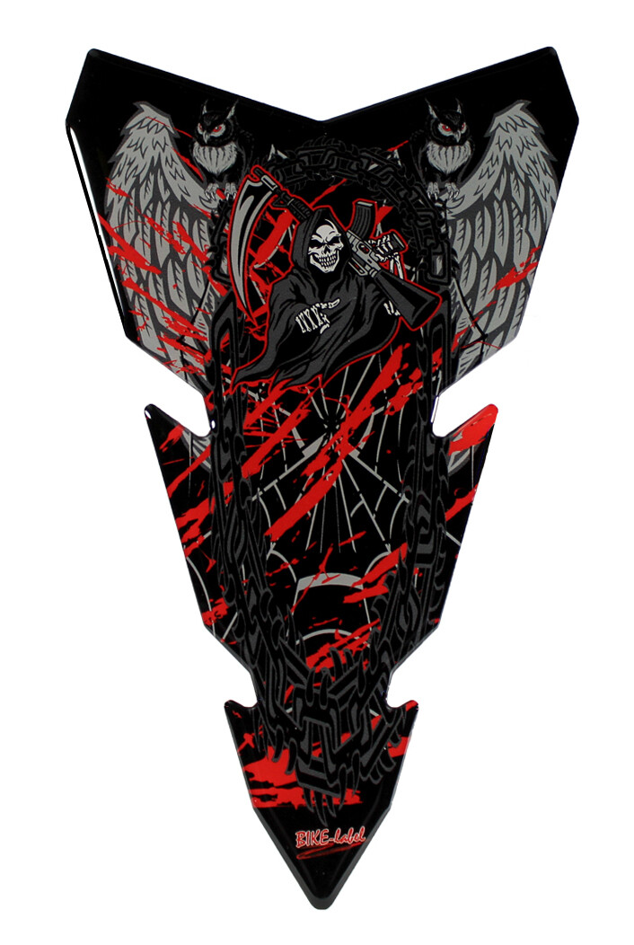 Motorcycle tank pad 3D sticker skull owl black red paint protection: shape 44