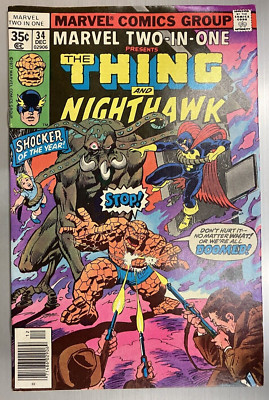 Marvel Two-In-One #34 Newsstand NM- THING AND NIGHTHAWK!