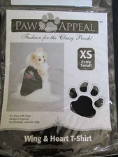 New Paw Appeal Puppy Dog Pet Fashion Black Crown Wing & Heart T Shirt Size XS