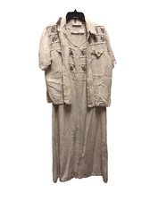 My Fair Lady Women’s Two Piece Cream Flower Embroidered Button Up Sleeveless Dre