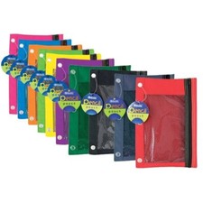 BAZIC 3-Ring Pen Pencil Pouch with a Mesh Window 10 Assorted colors