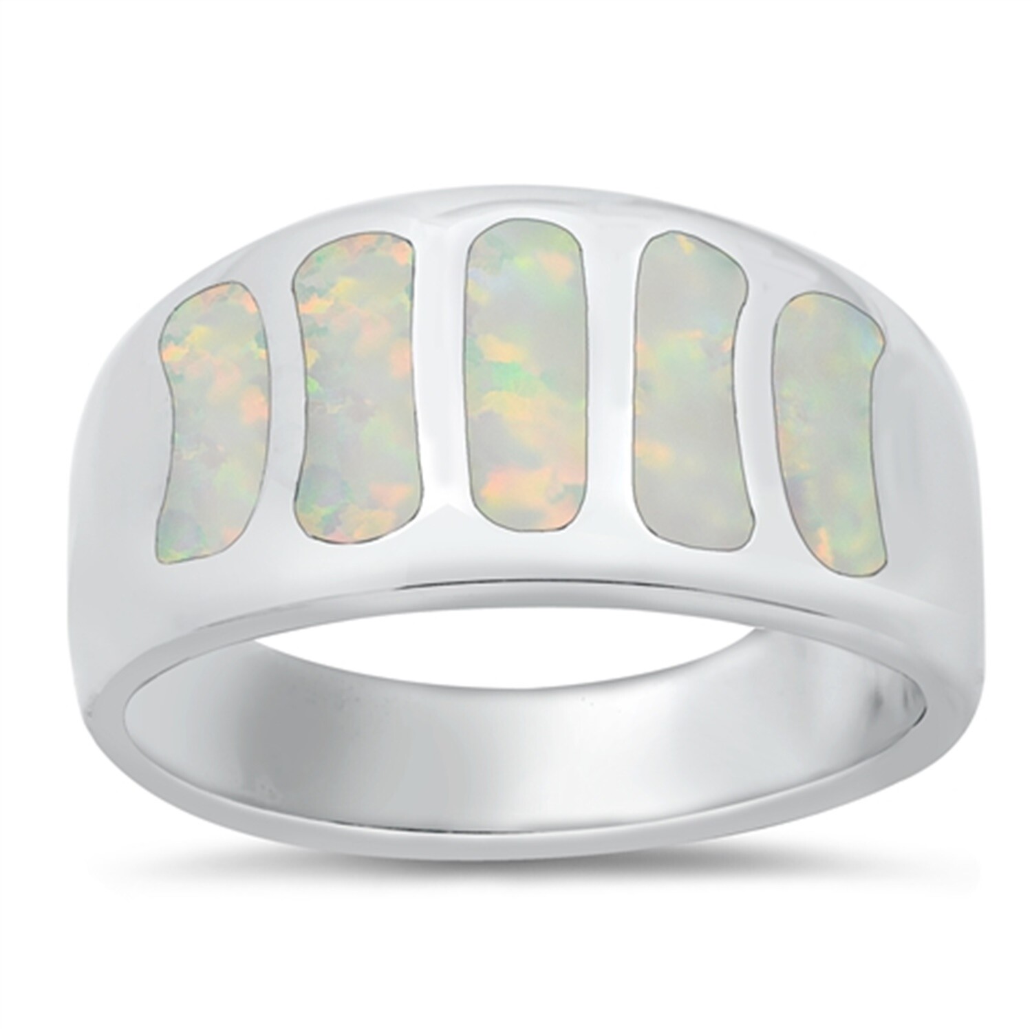 Men’s Ribbed White Opal Wedding Band in 925 Sterling Silver Ring Size 11-image