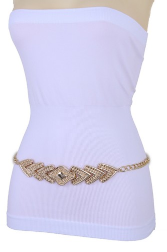 Women Belt Gold Metal Chain Arrowhead Bling Charm Buckle Adjustable Fit M L XL - Picture 18 of 24
