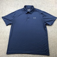 Under Armour Polo Shirt Mens XL Navy Blue Stripe Playoff Golf Performance